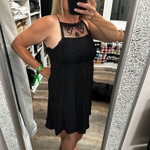 LOVESTITCH Chic Black Sleeveless Dress large crochet & tie boho